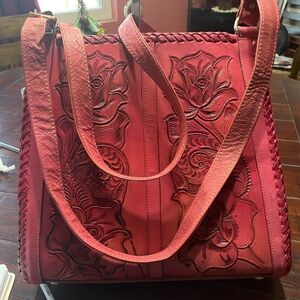 Leather Tote tooled floral made in Mexico.